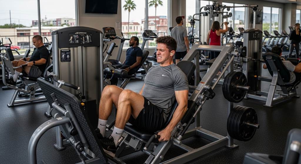 Gym athlete struggling with lower-body machine transition