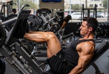 Houston gym member using lower-body strength machine