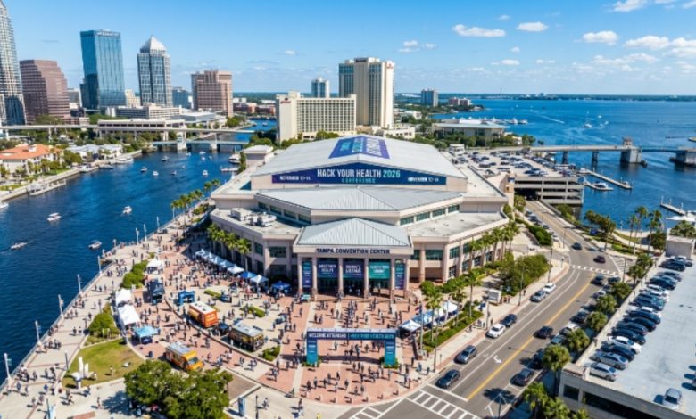 Aerial view of the Tampa Convention Center venue hosting Hack Your Health 2026 conference in November